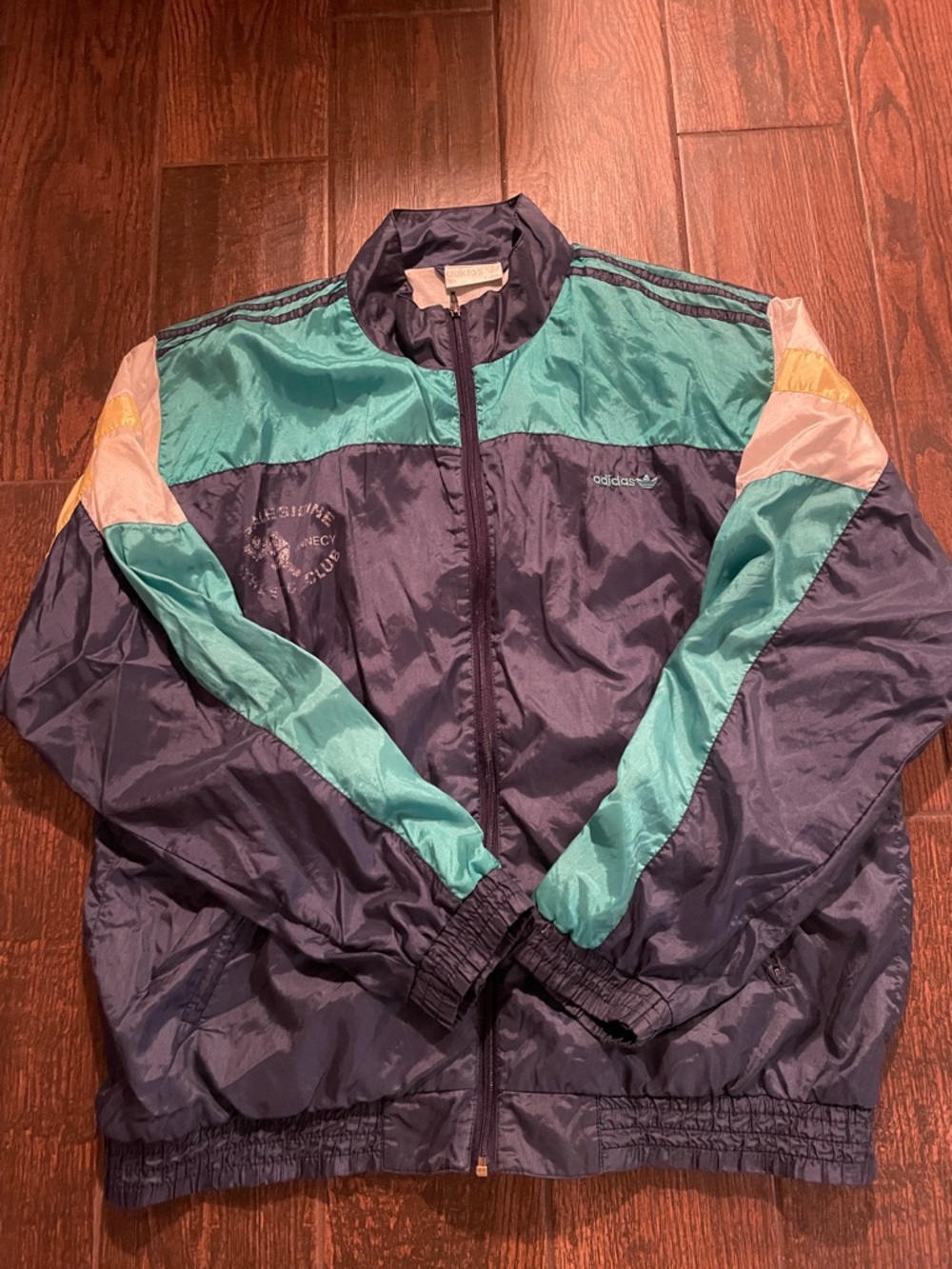 Vintage Adidas Colorblock Navy, Teal & White Windbreaker Jacket - Men